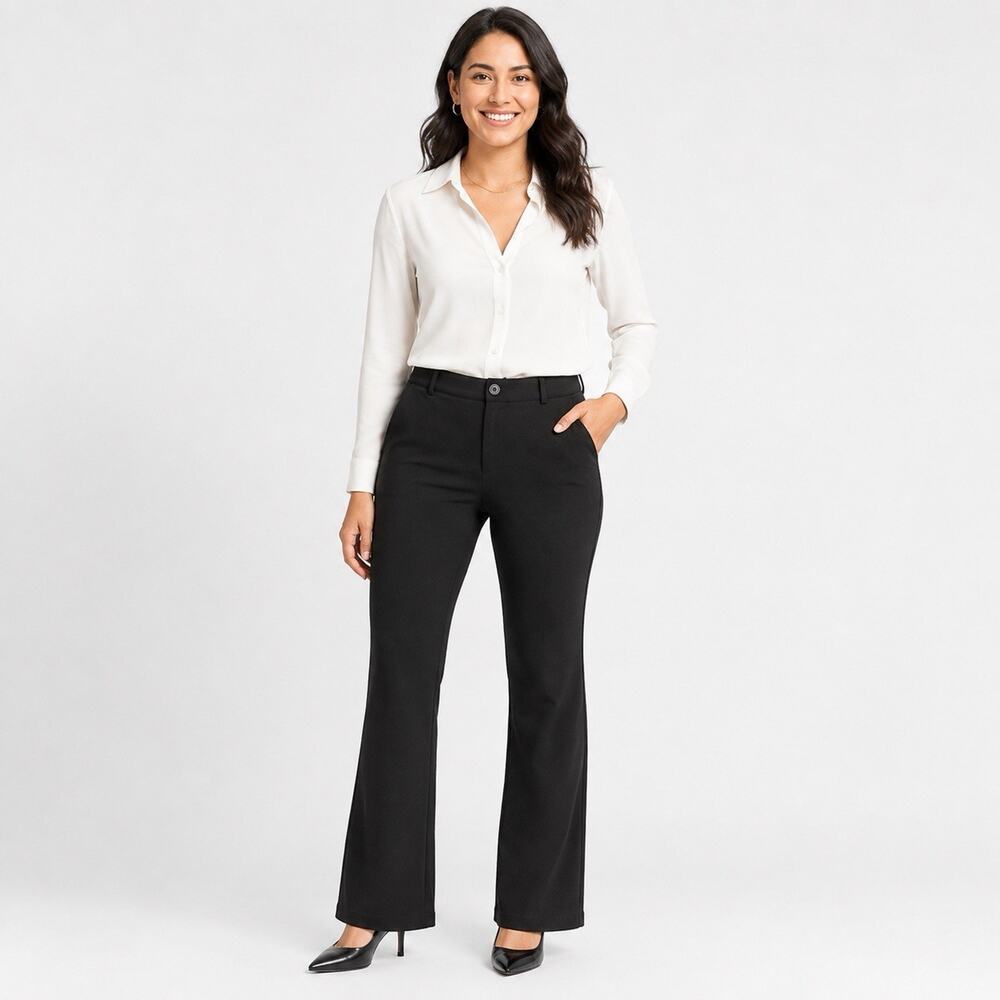 Betabrand Dress Pant Yoga Pants Women L Petite Black Bootcut Stretch Work Preppy